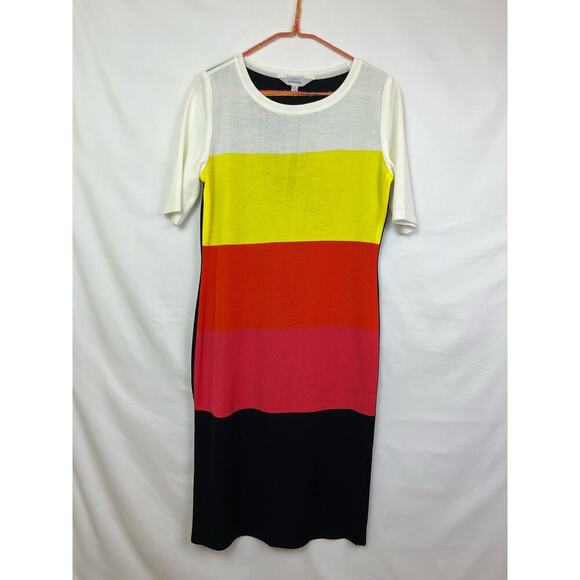 Exclusively Misook Women's Size Small White/Yellow/Orange Color Block Dress - Picture 1 of 6